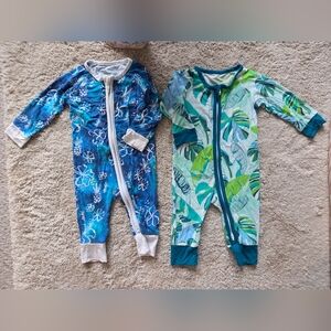 2pc SET Cocomoon 0-3 Months Coveralls Baby Pajamas BACKYARD OASIS & PACIFIC HUES